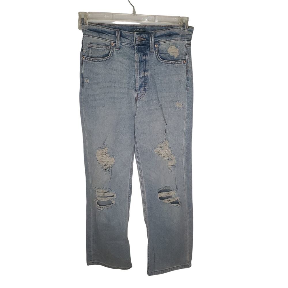 Wild Fable Women's Highest Rise Straight Jeans 2 (25x26) Distressed Button Fly